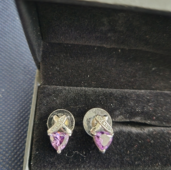 Trillian Genuine Amethyst with Diamonds Post Earrings - Picture 5 of 5